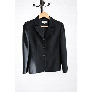 Le Suit Blazer Womens 6 Petite Black Jacket Button Up Notch Lapel Career Office